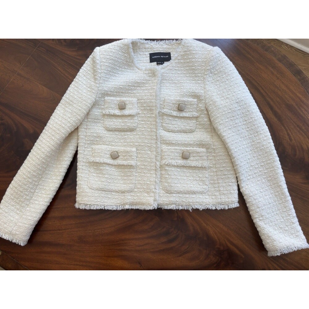 Urban Revivo Women'S Cream Cropped Tweed Jacket Size XS NEW Easter